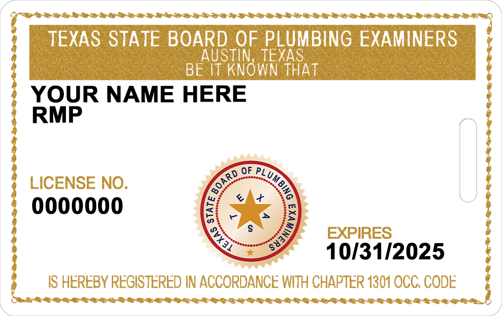 Plumbing Certification Example in texas